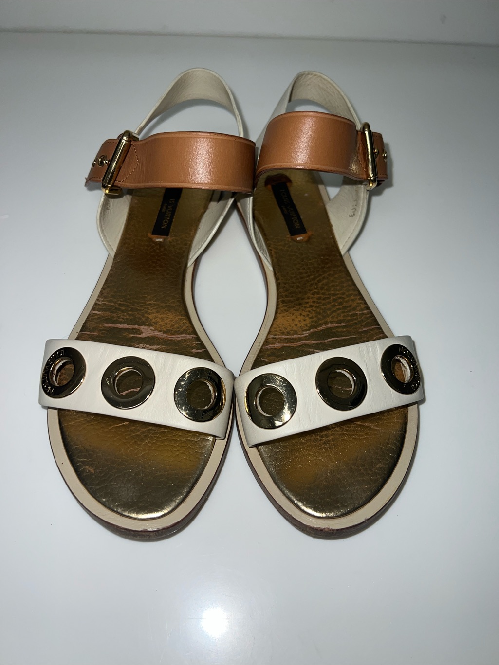 Louis Vuitton Women's Gold And White Grommet Sandals